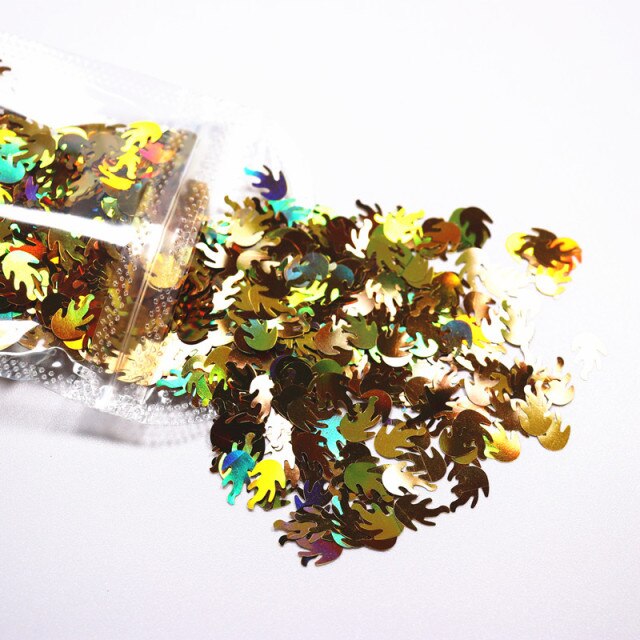 3 g/set Shiny Leaf Shape Glitter Micro Flakes Acrylic Holographic Gold Sequins DIY 3D Nail Art Decorations Polish Manicure