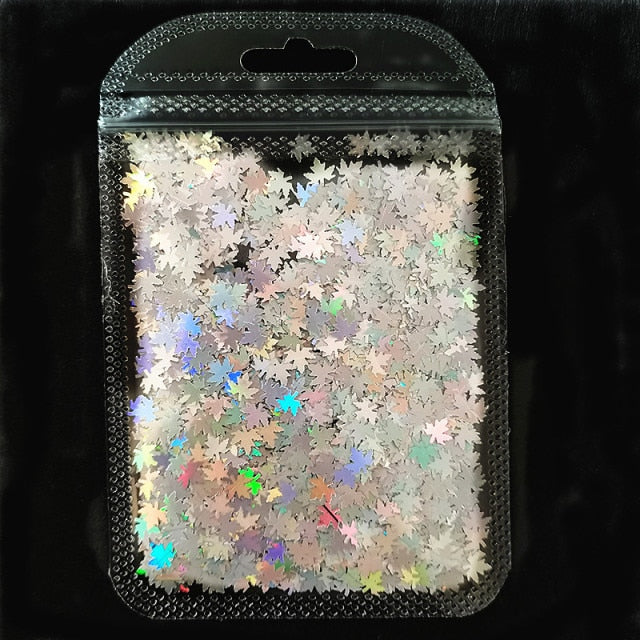 3 g/set Shiny Leaf Shape Glitter Micro Flakes Acrylic Holographic Gold Sequins DIY 3D Nail Art Decorations Polish Manicure