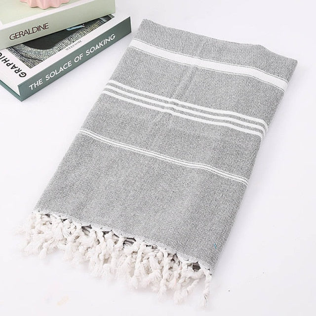 Striped Cotton Turkish Sports Bath Towel with Tassels Travel Gym Camping  Sauna Beach  Pool Blanket Absorbent Easy Care