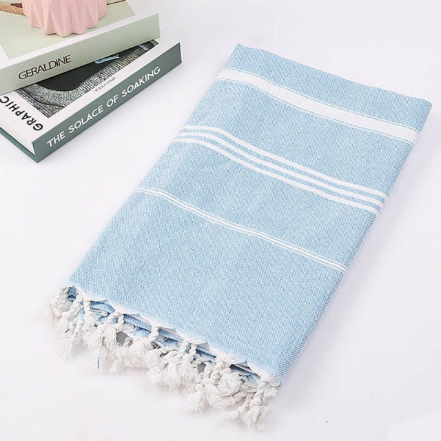 Striped Cotton Turkish Sports Bath Towel with Tassels Travel Gym Camping  Sauna Beach  Pool Blanket Absorbent Easy Care
