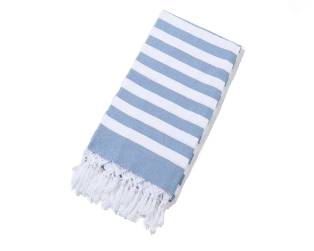 Striped Cotton Turkish Sports Bath Towel with Tassels Travel Gym Camping  Sauna Beach  Pool Blanket Absorbent Easy Care