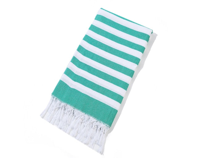 Striped Cotton Turkish Sports Bath Towel with Tassels Travel Gym Camping  Sauna Beach  Pool Blanket Absorbent Easy Care
