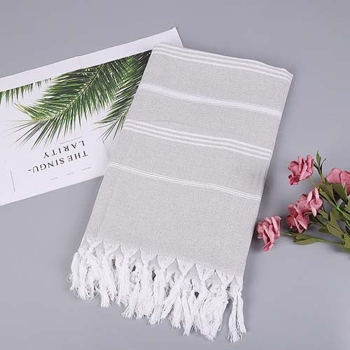 Striped Cotton Turkish Sports Bath Towel with Tassels Travel Gym Camping  Sauna Beach  Pool Blanket Absorbent Easy Care