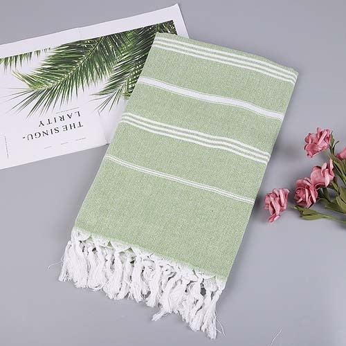 Striped Cotton Turkish Sports Bath Towel with Tassels Travel Gym Camping  Sauna Beach  Pool Blanket Absorbent Easy Care