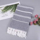 Striped Cotton Turkish Sports Bath Towel with Tassels Travel Gym Camping  Sauna Beach  Pool Blanket Absorbent Easy Care