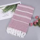 Striped Cotton Turkish Sports Bath Towel with Tassels Travel Gym Camping  Sauna Beach  Pool Blanket Absorbent Easy Care