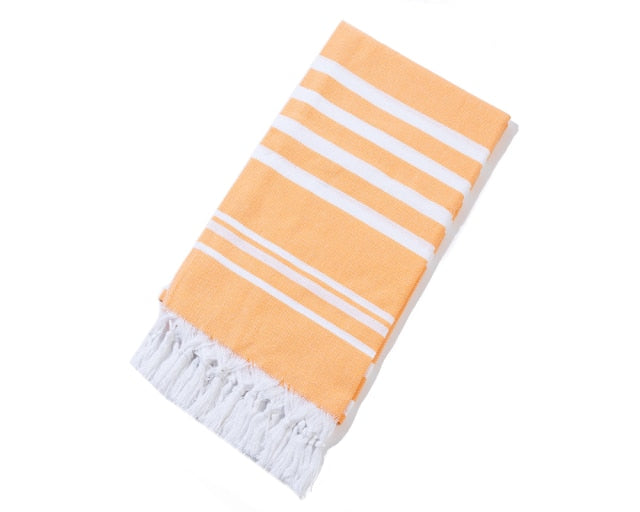 Striped Cotton Turkish Sports Bath Towel with Tassels Travel Gym Camping  Sauna Beach  Pool Blanket Absorbent Easy Care