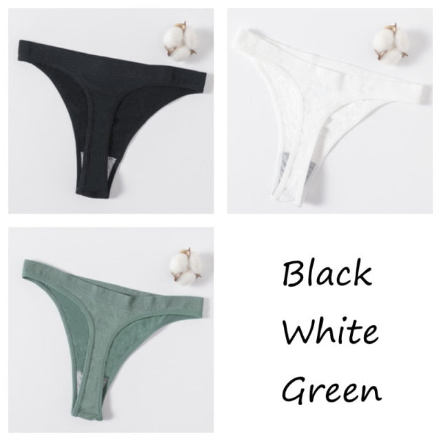 3Pcs/set Women G-string Thong Cotton Panties Seamless Underwear Comfort Low Waist Underpants Solid Color Pantys Lingerie M-XL