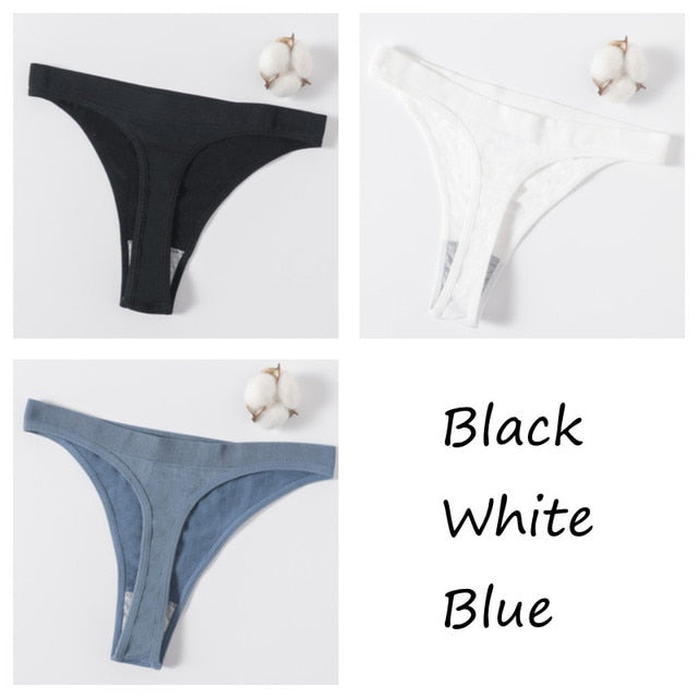 3Pcs/set Women G-string Thong Cotton Panties Seamless Underwear Comfort Low Waist Underpants Solid Color Pantys Lingerie M-XL