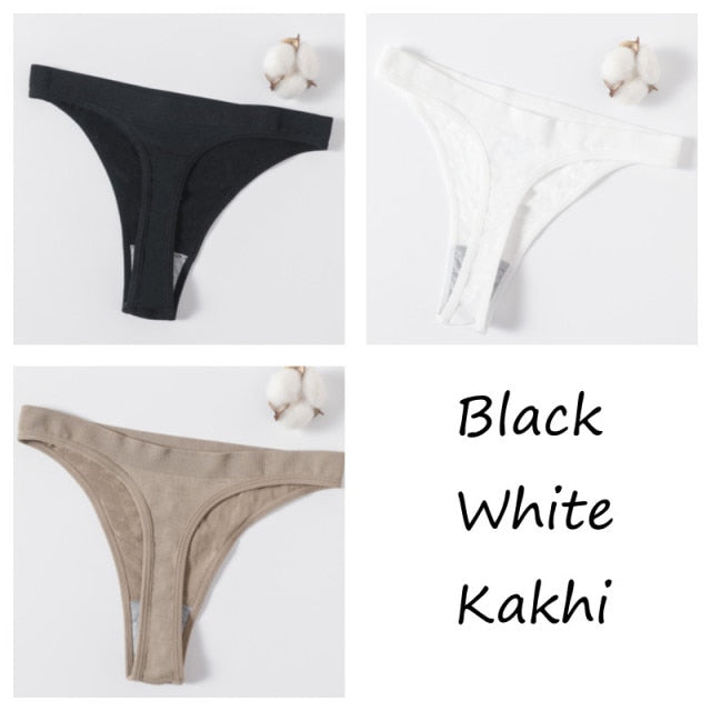 3Pcs/set Women G-string Thong Cotton Panties Seamless Underwear Comfort Low Waist Underpants Solid Color Pantys Lingerie M-XL