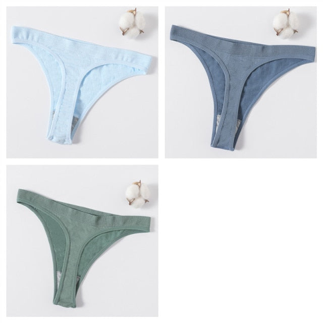3Pcs/set Women G-string Thong Cotton Panties Seamless Underwear Comfort Low Waist Underpants Solid Color Pantys Lingerie M-XL
