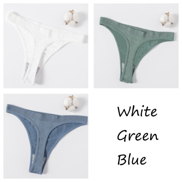 3Pcs/set Women G-string Thong Cotton Panties Seamless Underwear Comfort Low Waist Underpants Solid Color Pantys Lingerie M-XL