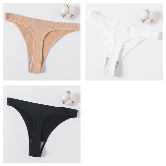 3Pcs/set Women G-string Thong Cotton Panties Seamless Underwear Comfort Low Waist Underpants Solid Color Pantys Lingerie M-XL