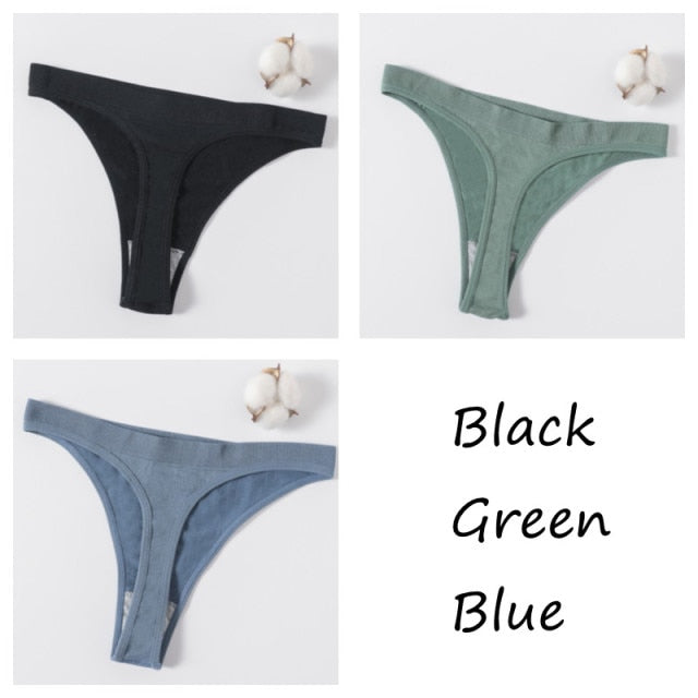 3Pcs/set Women G-string Thong Cotton Panties Seamless Underwear Comfort Low Waist Underpants Solid Color Pantys Lingerie M-XL