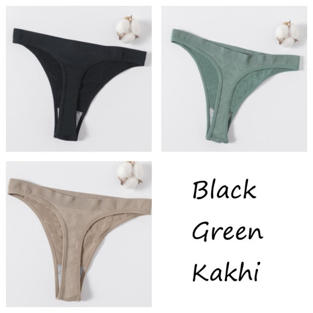 3Pcs/set Women G-string Thong Cotton Panties Seamless Underwear Comfort Low Waist Underpants Solid Color Pantys Lingerie M-XL