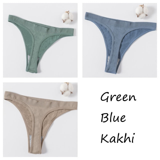 3Pcs/set Women G-string Thong Cotton Panties Seamless Underwear Comfort Low Waist Underpants Solid Color Pantys Lingerie M-XL