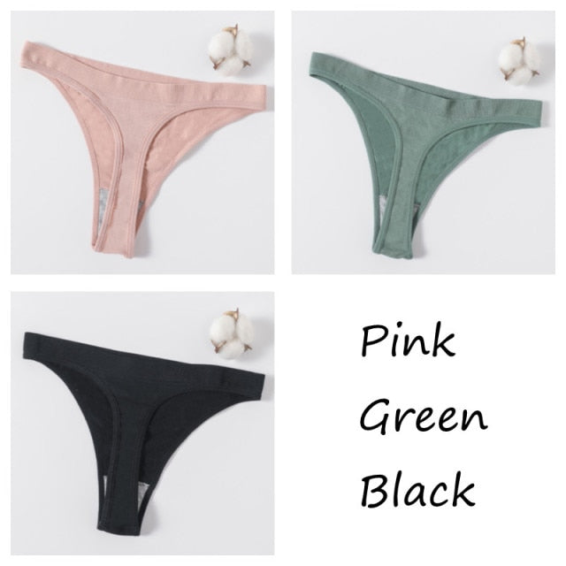 3Pcs/set Women G-string Thong Cotton Panties Seamless Underwear Comfort Low Waist Underpants Solid Color Pantys Lingerie M-XL