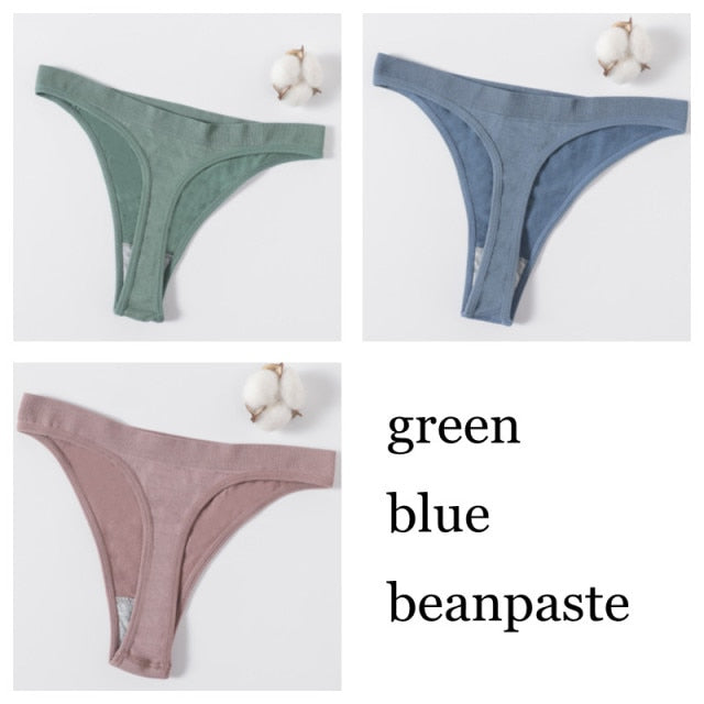 3Pcs/set Women G-string Thong Cotton Panties Seamless Underwear Comfort Low Waist Underpants Solid Color Pantys Lingerie M-XL