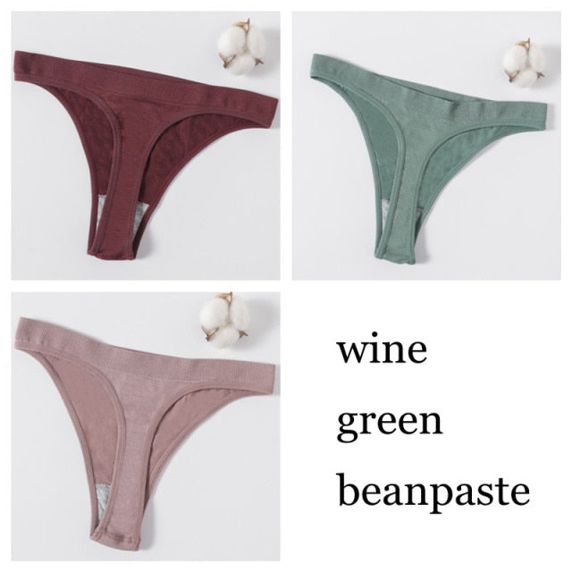 3Pcs/set Women G-string Thong Cotton Panties Seamless Underwear Comfort Low Waist Underpants Solid Color Pantys Lingerie M-XL
