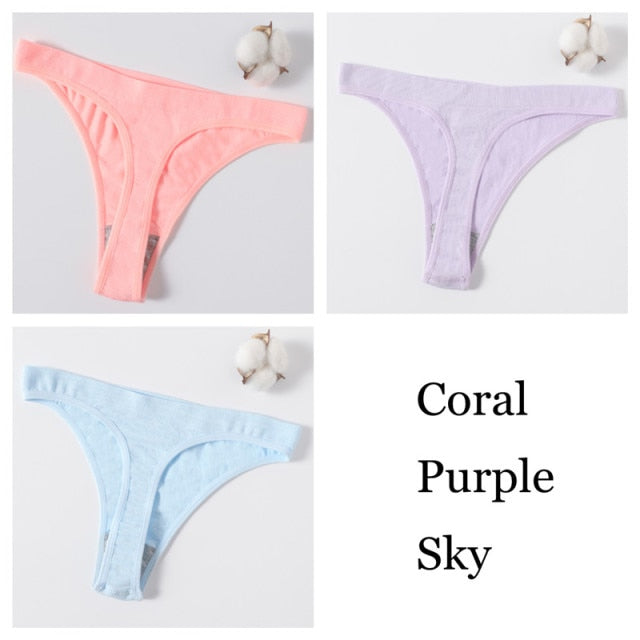 3Pcs/set Women G-string Thong Cotton Panties Seamless Underwear Comfort Low Waist Underpants Solid Color Pantys Lingerie M-XL