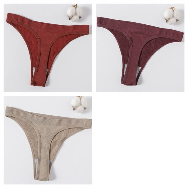 3Pcs/set Women G-string Thong Cotton Panties Seamless Underwear Comfort Low Waist Underpants Solid Color Pantys Lingerie M-XL