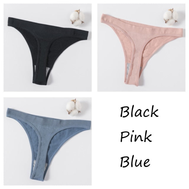 3Pcs/set Women G-string Thong Cotton Panties Seamless Underwear Comfort Low Waist Underpants Solid Color Pantys Lingerie M-XL
