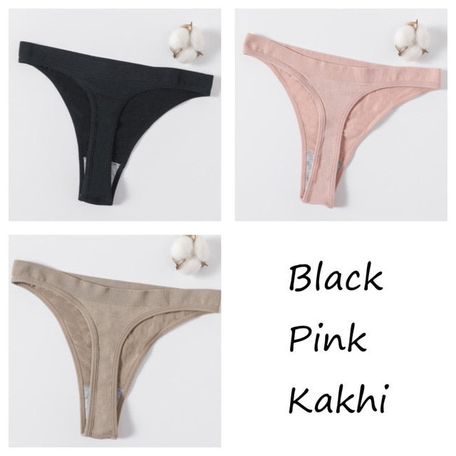 3Pcs/set Women G-string Thong Cotton Panties Seamless Underwear Comfort Low Waist Underpants Solid Color Pantys Lingerie M-XL
