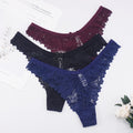3Pcs/Lot Plus Size S-4XL Lingerie Femme Underwear Women Sexy G String Thong Lace Hollow with Bow Panties Solid Color