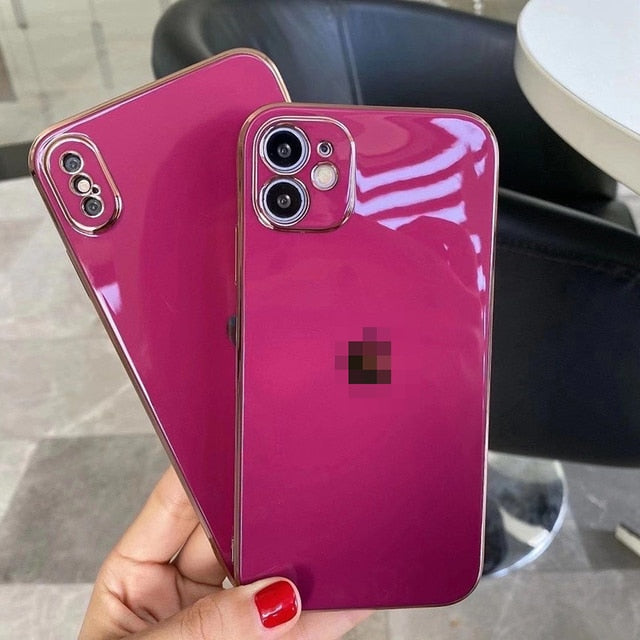 Square Frame Plating Case For iPhone 12 Pro Max 11 Bling Gold Soft Cover For iPhone 12 Mini 11 Pro Max XS XR X 8 7 Plus