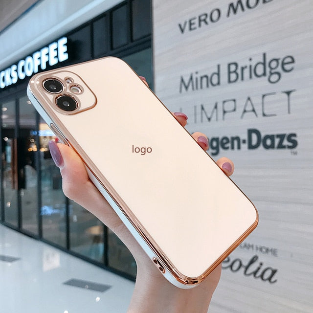 Square Frame Plating Case For iPhone 12 Pro Max 11 Bling Gold Soft Cover For iPhone 12 Mini 11 Pro Max XS XR X 8 7 Plus