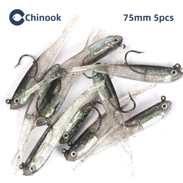 Chinook 5pcs Soft Bait Soft Fish Fork Tail with or without Hook Fish Artificial Silicone Fish Bait Fishing Tackle