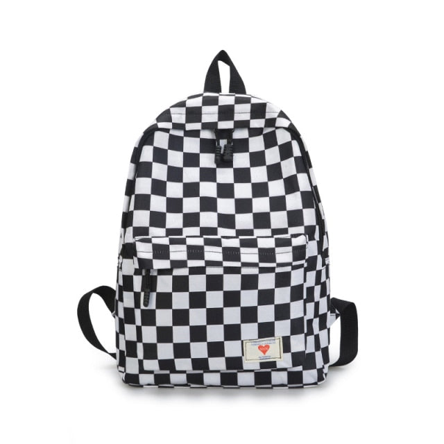 Fashion Canvas Backpack Trend Women Checkerboard Wear Daypack Laptop Bag Large Capacity Outdoor Travel Student Book Schoolbag