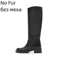 QUTAA  ZA Fashion Women Knee High Boots Full Cow Leather Warm Flats INS Thick High Heels Motorcycle Boots Woman Lady Shoes 34-43