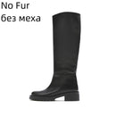 QUTAA  ZA Fashion Women Knee High Boots Full Cow Leather Warm Flats INS Thick High Heels Motorcycle Boots Woman Lady Shoes 34-43