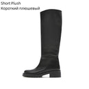 QUTAA  ZA Fashion Women Knee High Boots Full Cow Leather Warm Flats INS Thick High Heels Motorcycle Boots Woman Lady Shoes 34-43