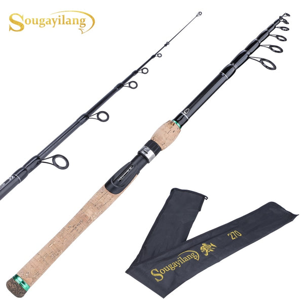 Sougayilang New Telescopic Lure Rod 1.8M 2.1M 2.4M 2.7M Carbon Fiber Cork Wood Handle Spinning Rod Fishing Pole Tackle