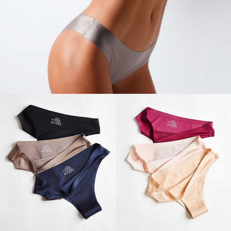 Seamless Panties Women Briefs Nylon Ultra-thin G-string Thongs Low Rise Lingerie Ice Silk Briefs Lady Girls Underwear Plus Size