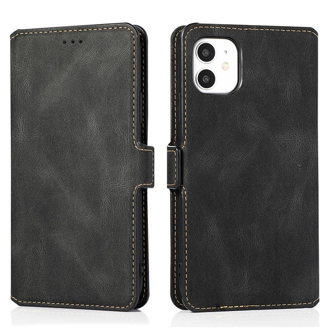 Leather Flip Wallet Case For iPhone 12 13 Mini 11 Pro XS MAX X XR 8 7 6s 6 Plus 5 5s SE 2020 Card Stand Slot Phone Cover Coque