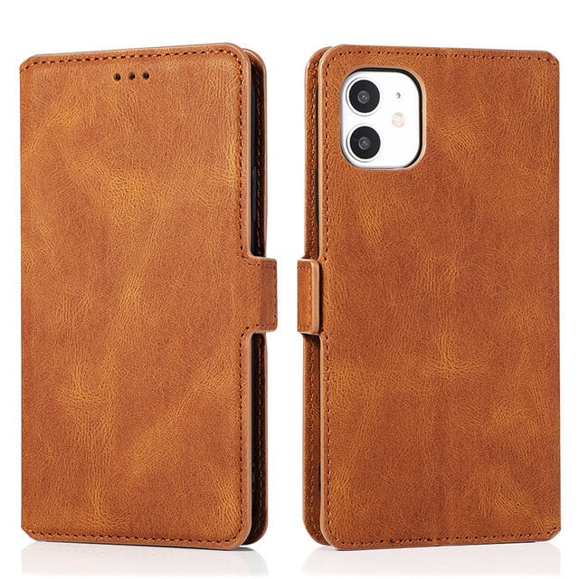 Leather Flip Wallet Case For iPhone 12 13 Mini 11 Pro XS MAX X XR 8 7 6s 6 Plus 5 5s SE 2020 Card Stand Slot Phone Cover Coque