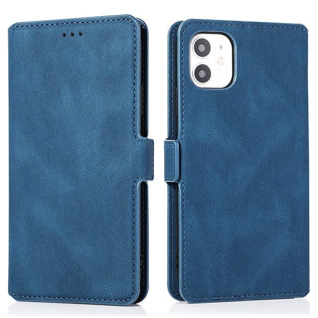 Leather Flip Wallet Case For iPhone 12 13 Mini 11 Pro XS MAX X XR 8 7 6s 6 Plus 5 5s SE 2020 Card Stand Slot Phone Cover Coque