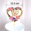 Flowers Cake Topper Happy Birthday Gold Silver Birthday Party Cake Insert Acrylic Cake Decoration Wedding Cakes Dessert Decor