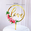 Flowers Cake Topper Happy Birthday Gold Silver Birthday Party Cake Insert Acrylic Cake Decoration Wedding Cakes Dessert Decor