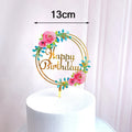 Flowers Cake Topper Happy Birthday Gold Silver Birthday Party Cake Insert Acrylic Cake Decoration Wedding Cakes Dessert Decor
