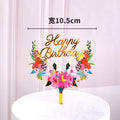 Flowers Cake Topper Happy Birthday Gold Silver Birthday Party Cake Insert Acrylic Cake Decoration Wedding Cakes Dessert Decor