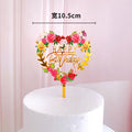 Flowers Cake Topper Happy Birthday Gold Silver Birthday Party Cake Insert Acrylic Cake Decoration Wedding Cakes Dessert Decor
