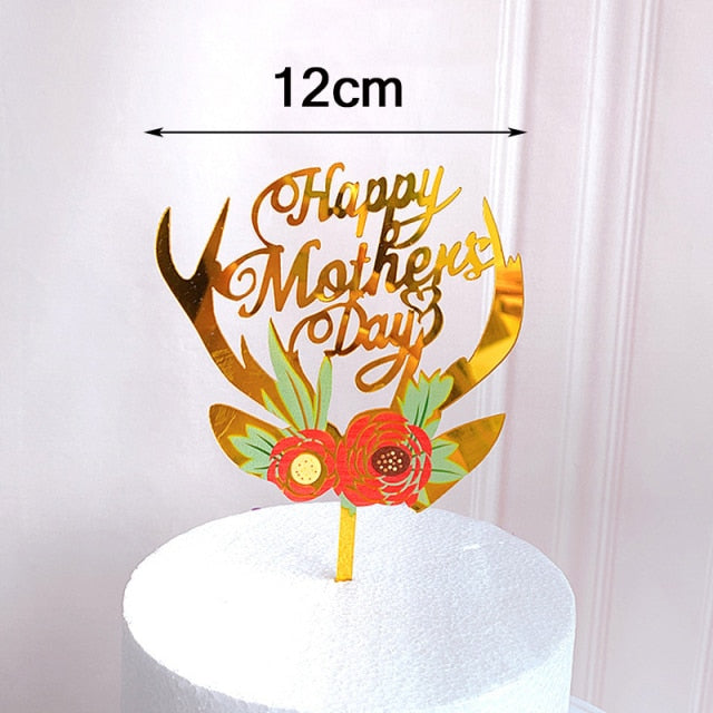Flowers Cake Topper Happy Birthday Gold Silver Birthday Party Cake Insert Acrylic Cake Decoration Wedding Cakes Dessert Decor