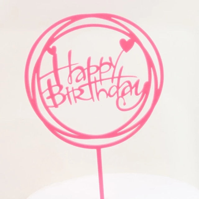 Flowers Cake Topper Happy Birthday Gold Silver Birthday Party Cake Insert Acrylic Cake Decoration Wedding Cakes Dessert Decor