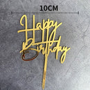 Flowers Cake Topper Happy Birthday Gold Silver Birthday Party Cake Insert Acrylic Cake Decoration Wedding Cakes Dessert Decor