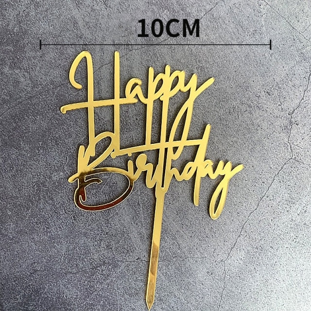 Flowers Cake Topper Happy Birthday Gold Silver Birthday Party Cake Insert Acrylic Cake Decoration Wedding Cakes Dessert Decor
