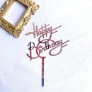 Flowers Cake Topper Happy Birthday Gold Silver Birthday Party Cake Insert Acrylic Cake Decoration Wedding Cakes Dessert Decor